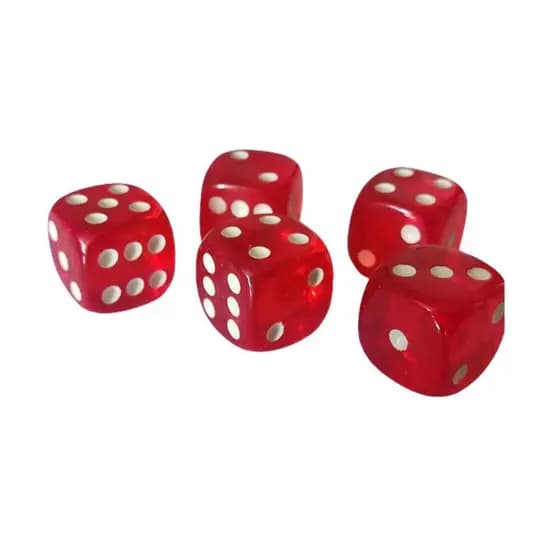 Kit 5 Dados 16 mm Vermelho Transparente Para Jogos De Tabuleiro Salão Baralho Rpg