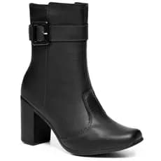 Bota Feminina Lumiss Salto Alto Bloco Confortável Cano Médio Fivela Bico Quadrado Blogueira