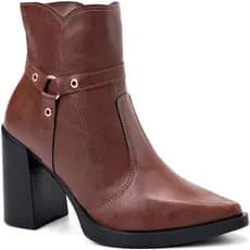 Bota Feminina Lumiss Cano Curto Salto Alto Bloco Bico Fino Passante Rebite