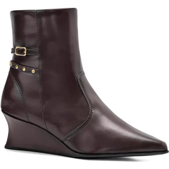 Bota Feminina Lumiss Cano Curto Salto Anabela Baixo Bico Fino Tachas Fivela