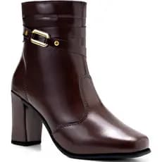 Bota Feminina Lumiss Cano Curto Salto Alto Bloco Bico Quadrado Passante Fivela Metálica