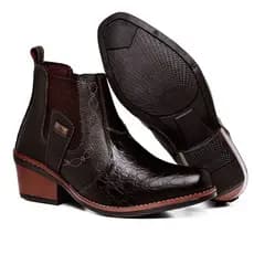 Bota Botina Masculina Texas Country Confortável Couro Legitimo Salto 7cm bico quadrado Solado Costurado Antiderrapante Romacini