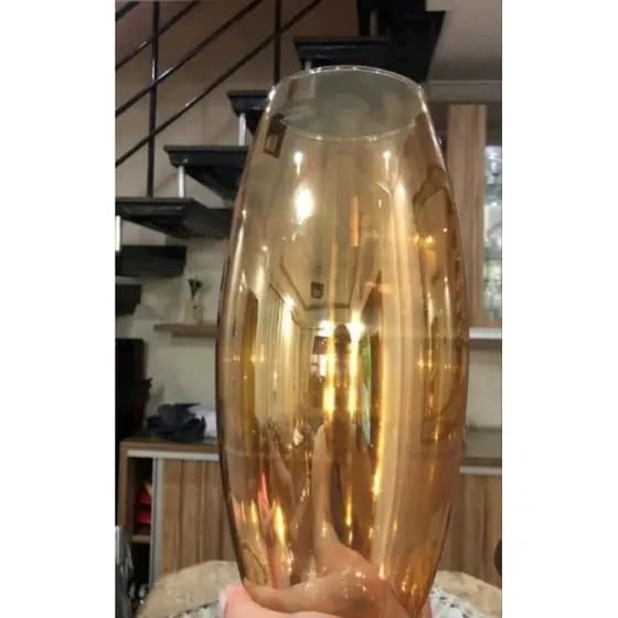 Vaso para flores de vidro âmbar 30cm designer boleado moderno
