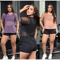 camiseta Blusa de tule  Feminina Transparente  Manga Curta Camiseta Academia Treino corrida