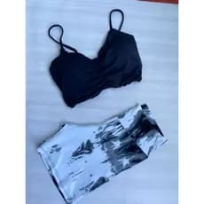 Conjunto fitness tie dye preto e branco Top ou Short Avulso poliamida fitness ( Peças vendidas separadamente)