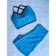 Conjunto de listras azul fitness Top , Short ou Calça Avulso poliamida fitness ( Peças vendidas separadamente)