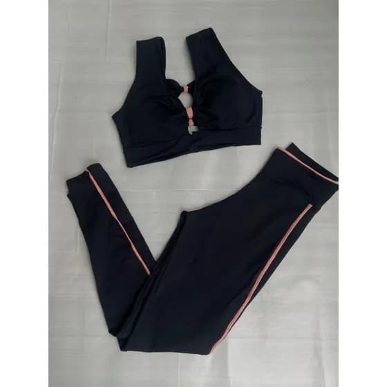Conjunto preto com rose para academia Top ou Calça Avulso poliamida fitness ( Peças vendidas separadamente)