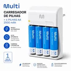 Kit Carregador De Pilhas AA/AAA Com 4 Pilhas Recarregável AA  2500mAh Multilaser Bivolt Tomada
