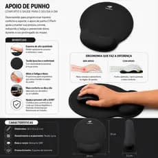 MousePad Ergonomico Com Apoio de Pulso Punho Acolchoado C3tech Mp100 Grande 250 x 230mm Preto