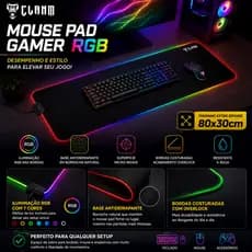 Mousepad Gamer Led RGB Extra Grande Control 80x30 Pc Notebook Base Antiderrapante Costura Overlock