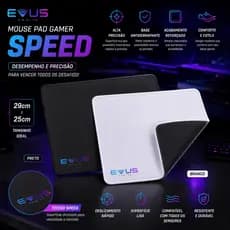 Mouse Pad Gamer Speed Base Emborrachada Bordas Costurada PP 290x250mm Branco ou Preto - Evus MP-290