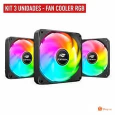 Kit 3 Fan Cooler Rgb Led Cor Fixo Ventoinha 12cm 120mm Conector Molex F9-L180M C3Tech