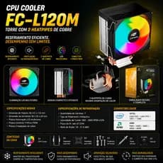 CPU Cooler Fan Para Processador Torre 2 heatpipes de cobre FC-L120M C3TECH
