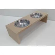 Comedouro duplo feito em MDF Cru e tigela em aluminio