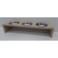 Comedouro 3 potes para gatos em mdf cru e potes de aluminio