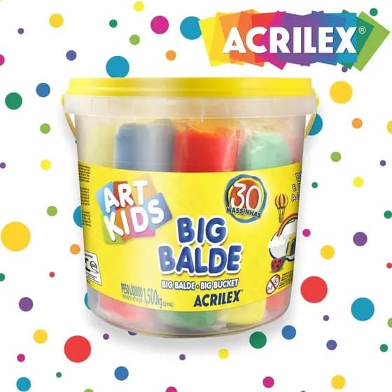 Massinha de Modelar Big Balde 1,5kg com 30 Un Coloridas Não Tóxica Presente Aniversário Infantil