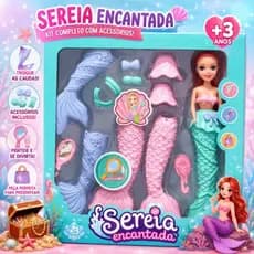 Boneca Sereia Encantada Infantil Kit Completo 13 Peças Acessórios Presente Aniversário Meninas