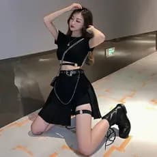 (Liu) Vestu Rio De Trabalho Saia Feminina Ver O Legal E Bonito Bf Hip Hop Rua Punk Jazz Salo Di Cool Girl Desgaste Tern