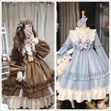 (Liu) Vestido 2020 Novo Sempre Longa Saia Solta Lolita Com Manga Longa Saia Lolita Conjunto Lolita