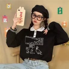 (Liu) Outono 2020 Nova Camiseta De Manga Comprida Feminina Camisa P Lo De Lapela Estolo Coreano Solta Estudante Estan U
