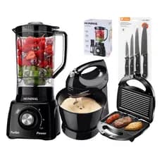Kit Sanduicheira Grill + Liquidificador Mondial + Batedeira Facas Preta 220v / 110V