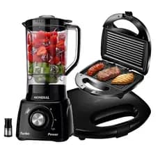 Kit Sanduicheira Grill Misteria + Liquidificador Mondial Turbo 110V / 220v Preta