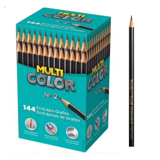 Lápis Escrever Escolar Multicolor Sextavato 2B Preto - Caixa Com 144 Nº 2