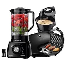Kit Mondial Liquidificador Preto + Sanduicheira + Batederia 220v / 110V