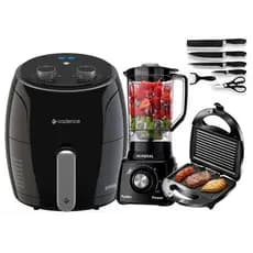 Sanduicheira Misteira 750W + Fritadeira Airfryer + Liquidificador Mundial Preto 110V / 127V