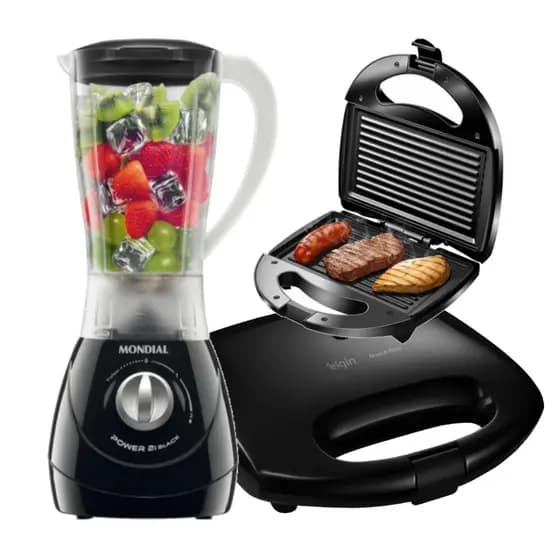 Kit Liquidificador Mundial Turbo + Sanduicheira Misteira Grill Preta 110V / 127V
