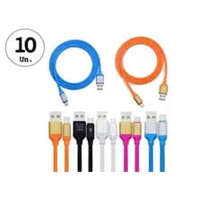 Kit 10 Cabo de Dados Turbo Emborrachado 1 Metro Micro USB V8 - Envio Rápido