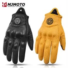 MJMOTO Luvas De Couro Retrô Para Motocicleta CE Ciclismo Masculinas Respiráveis Anti-Queda Equipamento De Equitação De E