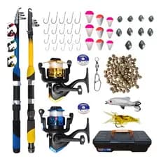 Kit Pesca Completo 2 Varas Telescópica + 2 Molinetes + Iscas