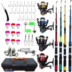 Kit Pescaria Completo Barato  4 Varas + 4 Molinete + Acessórios Promoção