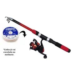 Kit de Vara de Pesca Telescopia Com Molinete Com Linha Promoção