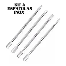 Kit 4 Espatulas Para Unhas Inox Manicure Cutícula Mão Pé