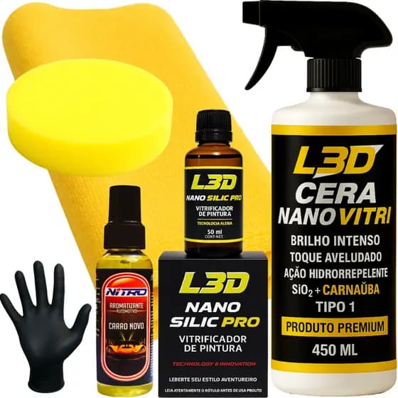 Cera Automotiva l3D Vitrificador Automotivo  Aromatizante Spray CARRO NOVO Flanela e Aplicador