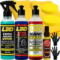 kit Lavagem Automotiva Cera Cristalizadora, Pretinho ,Shampoo ,Cheirinho Carro Spray, Aplicadores
