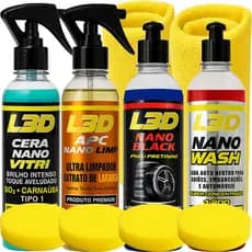 Kit Lavagem Automotiva Cera Cristalizadora L3d, Shampoo Automotivo, Apc, Pretinho, Aplicador Fanelas