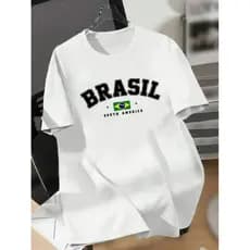 Camisa masculina e feminina estampada brasil 100% algodão moda verão