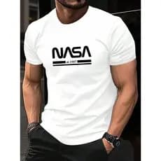 Camiseta Masculina Nasa 100% algodao  Com Letras Impressas
