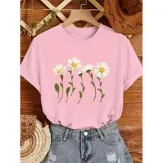 Camiseta Feminina Margaridas Blusa Estampada Estilo Over 100% algodão