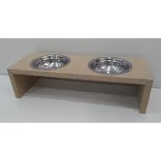 Comedouro duplo para gatos em mdf natural de 15mm potes em alumínio