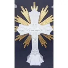Cruz Sagrada Fé arte sacra branca e dourada