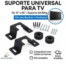 Suporte Fixo TV Universal 10" a 85" | Com Parafusos e Trava de Segurança para Parede ou Painel