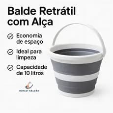 Balde Retrátil Dobrável Compacto e Resistente 10L Premium Cinza e Branco