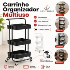 Carrinho organizador multiuso 3 Andares com rodinhas Alça Auxiliar Em Aço Fruteira Cozinha Banheiro Manicure