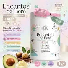 Creme Infantil para Cachos 5 em 1 1kg Bela Berê Encantos Desembaraça, Define e Hidrata Ganhe Escova