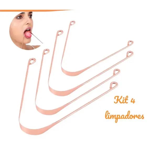 Kit 4 Raspadores de Língua de Cobre Puro 100% Limpador de Língua Higiene Bucal Cuidados de Saúde Ferramenta Dental Promoção