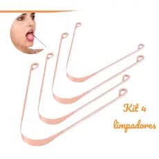 Kit 4 Raspadores de Língua de Cobre Puro 100% Limpador de Língua Higiene Bucal Cuidados de Saúde Ferramenta Dental Promoção